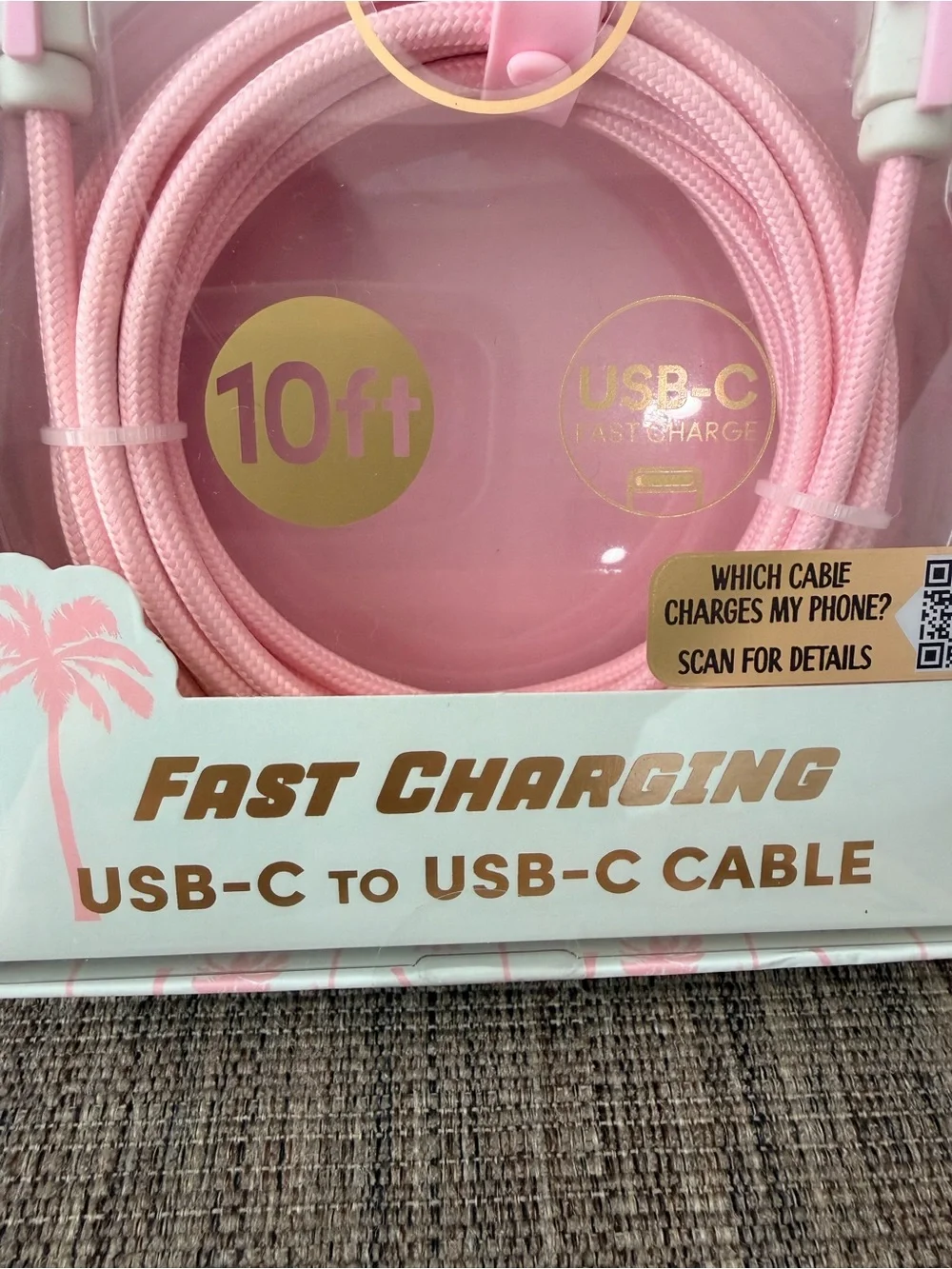 Pink USB-C to USB-C Fast Charging Cable - 10ft